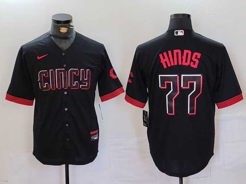 Mens Cincinnati Reds #77 Rece Hinds Black 2023 City Connect Cool Base Stitched Jersey